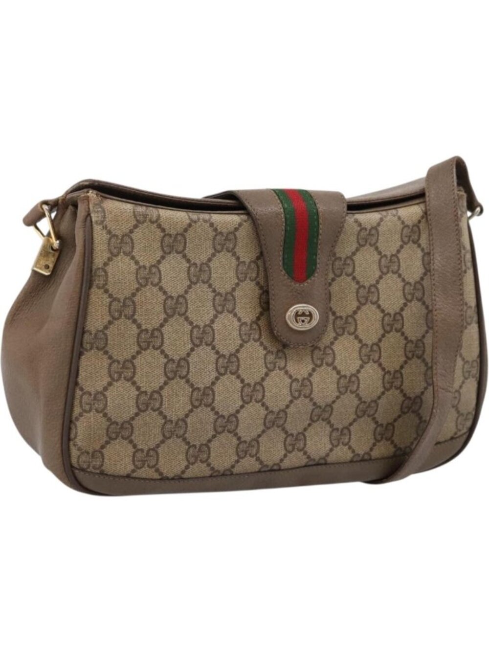 GUCCI GG Supreme Web Sherry Line Bag PVC Beige Gold 116 02 076
